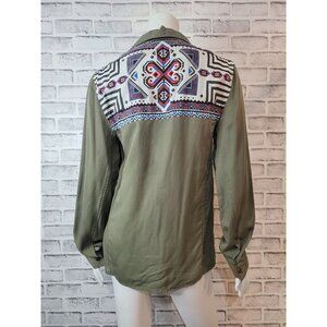 MinkPink Aztec Back Long Sleeve Button Down Shirt Overshirt Women's Size Small
